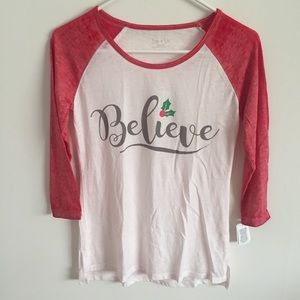 NWT Christmas Themed 3/4 Sleeve baseball T Shirt